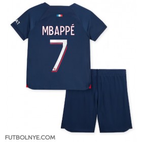 Camiseta Paris Saint-Germain Kylian Mbappe #7 Primera Equipación para niños 2023-24 manga corta (+ pantalones cortos)